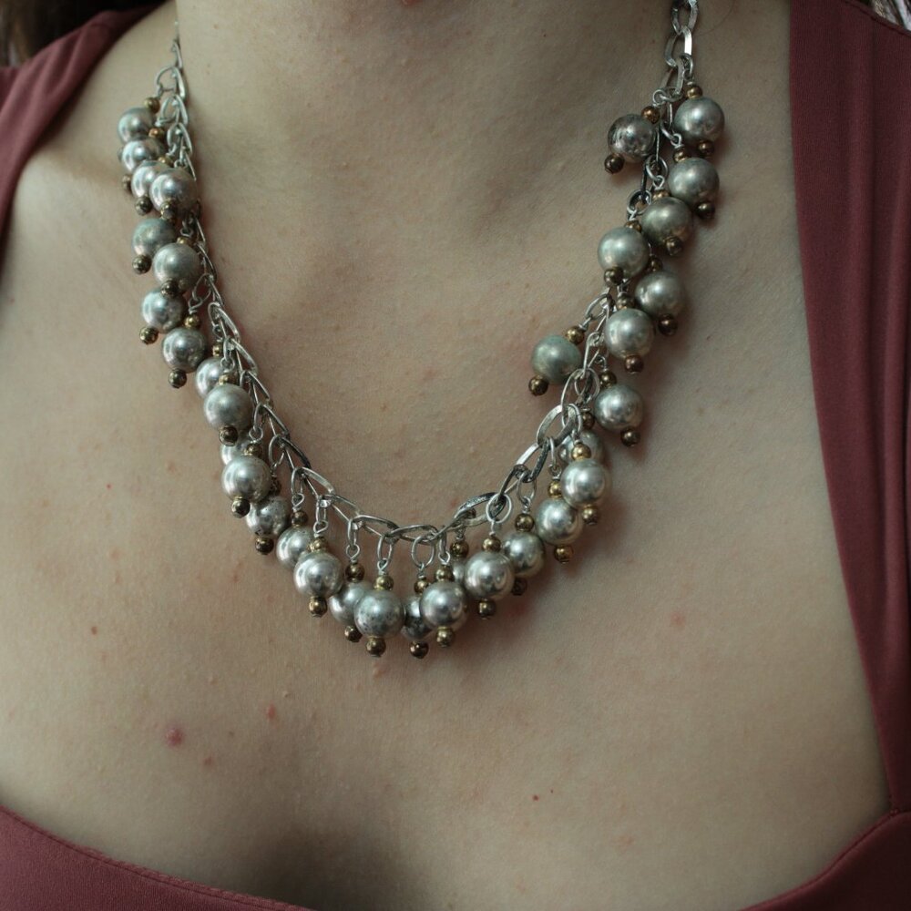 Sterling Silver Beaded Charm Bangle Chunky Statem… - image 1